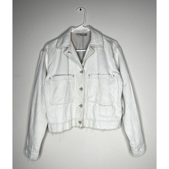 $395 VINCE Linen Italy Cropped Button-front Utility Jacket In Chalk Petite XS - Picture 2 of 16